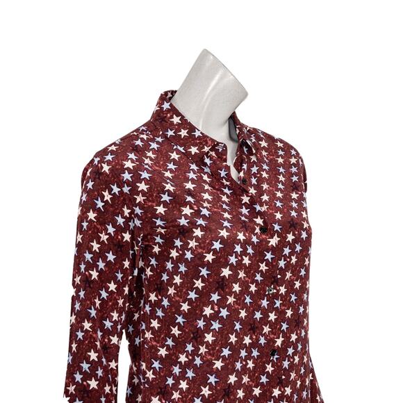Sandro Paris 100% Silk Button up Blouse Burgundy with stars print Women's S - Picture 9 of 9
